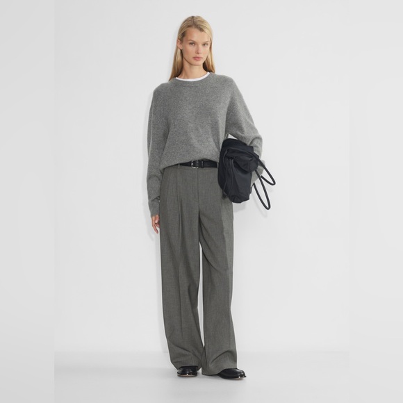 Babaton Pants - Aritzia Babaton Grey Gray High Waisted Rise Wide Leg Pleated Pants w/ Belt Loops